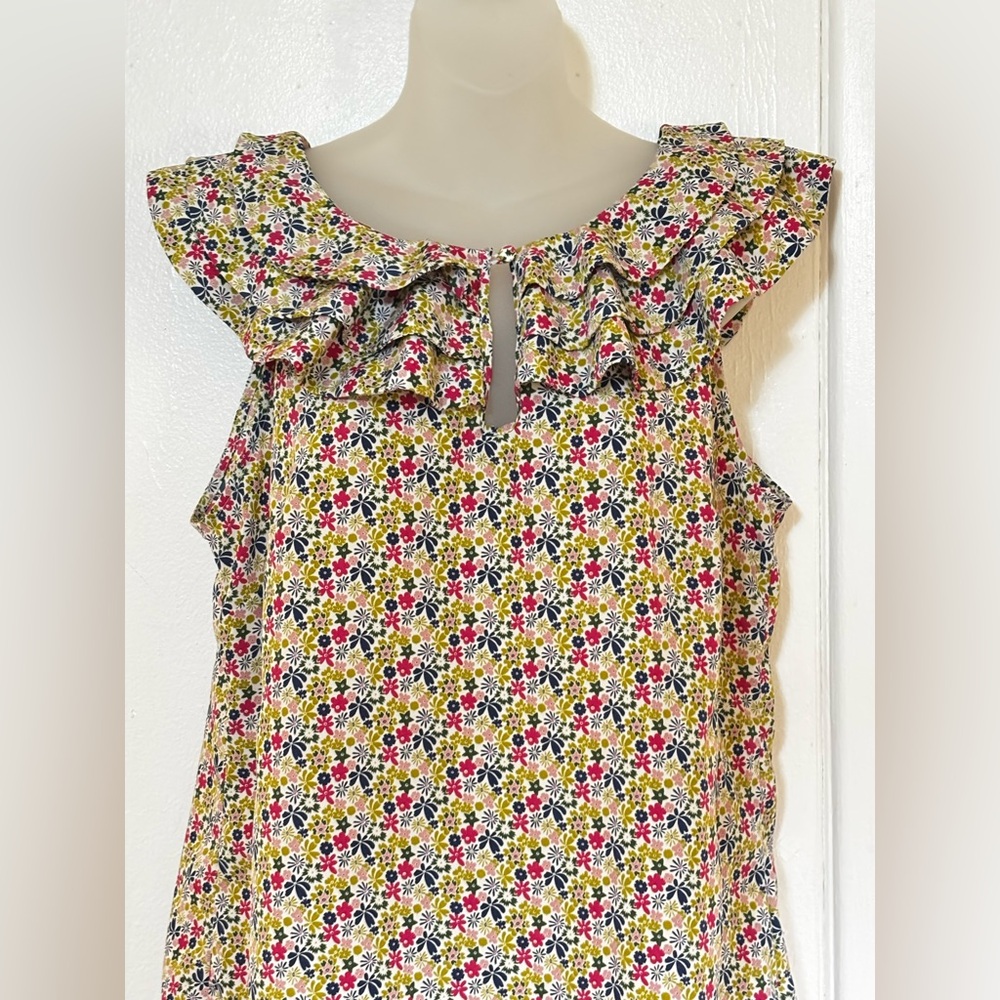 Liberty of London for Target Ruffle Neck Bright Floral Print.Sleeveless SZ Large